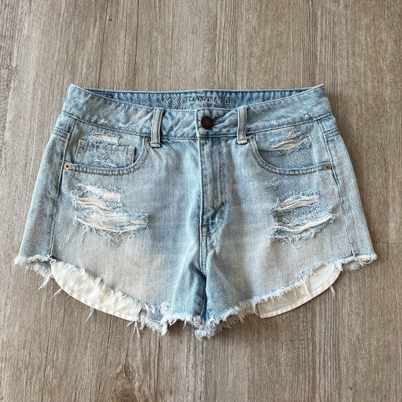 Womens American Eagle Light Wash Hi-Rise Shorts - 6 - Picture 1 of 6